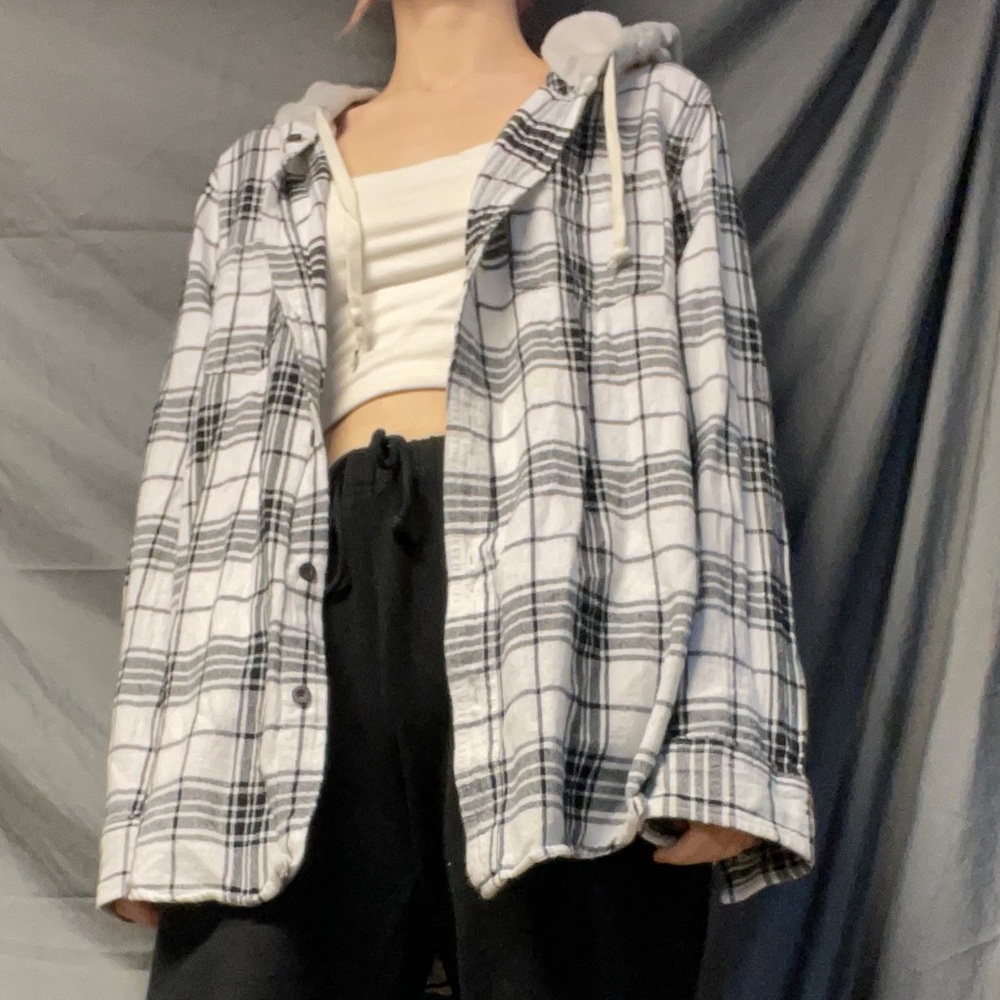black and white modern amusement plaid flannel hoodie